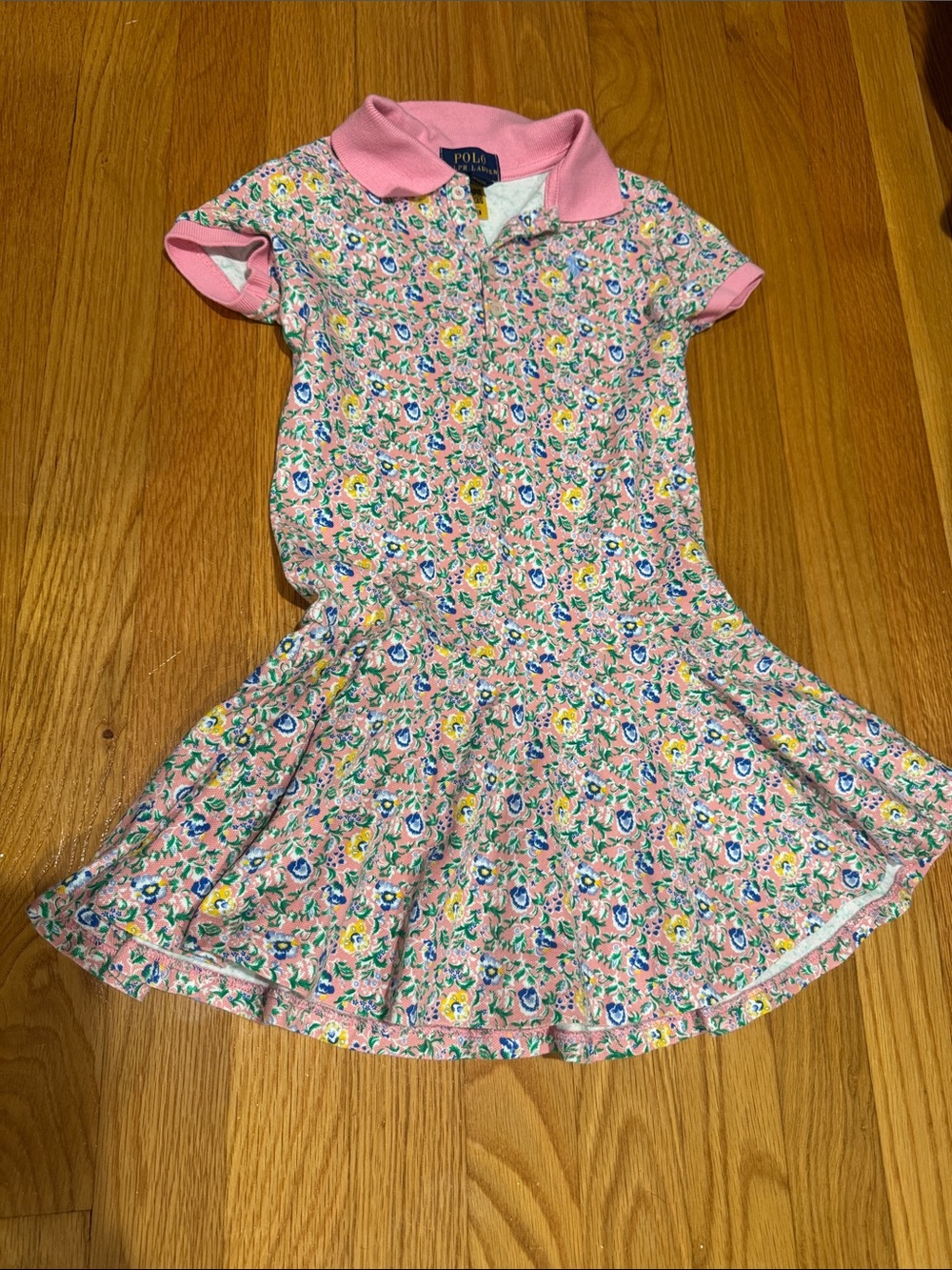 Polo by Ralph Lauren Pink Floral Polo Dress with Contrast Collar